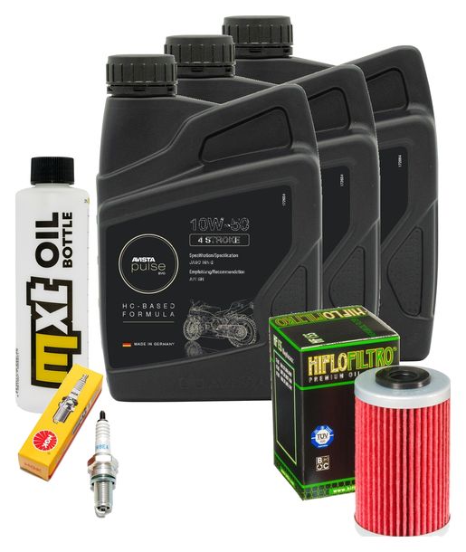 Inspektionspaket 3L 10W-50 + Ölfilter + 1x Zündkerze für KTM LC4 Adventure R 640 ccm Bj. 2000 - 2002