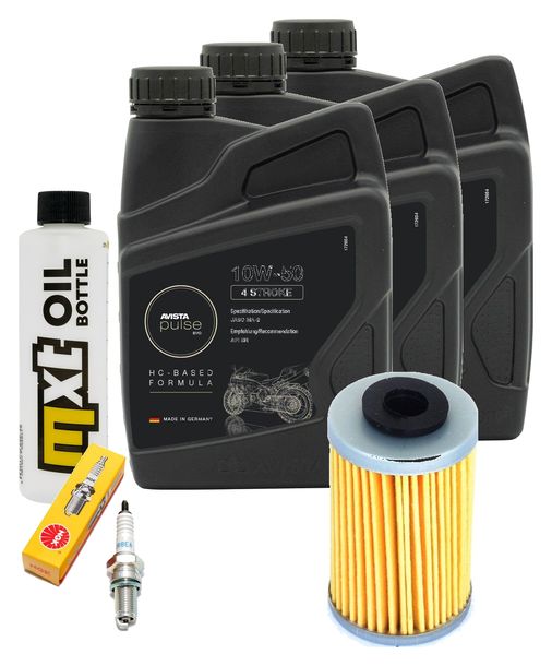 Inspektionspaket 3L 10W-50 + Ölfilter + 1x Zündkerze für KTM LC4 Adventure R 640 ccm Bj. 2000 - 2002