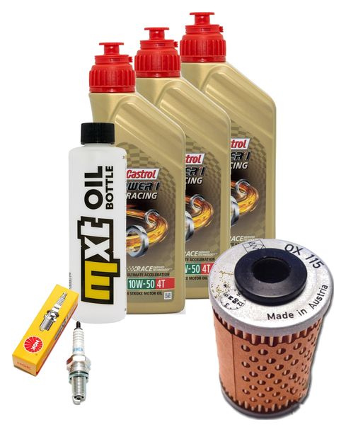 Inspektionspaket 3L 10W-50 + Ölfilter + 1x Zündkerze für KTM LC4 Adventure R 640 ccm Bj. 2000 - 2002