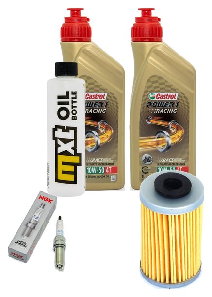 Inspektionspaket 2L 10W-50 + Ölfilter + 2x Zündkerze für KTM SMC R ABS 690 ccm Bj. 2014 - 2017