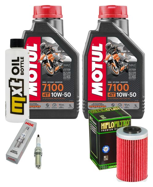 Inspektionspaket 2L 10W-50 + Ölfilter + 2x Zündkerze für KTM SMC R ABS 690 ccm Bj. 2014 - 2017