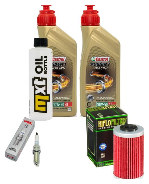 Inspektionspaket 2L 10W-50 + Ölfilter + 2x Zündkerze für KTM SMC R ABS 690 ccm Bj. 2014 - 2017