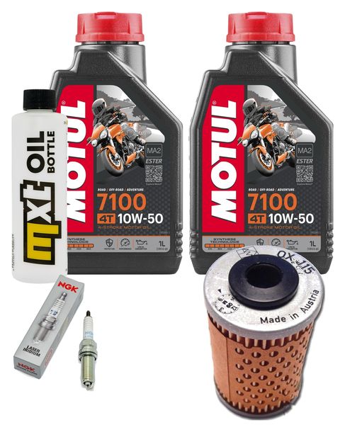 Inspektionspaket 2L 10W-50 + Ölfilter + 2x Zündkerze für KTM SMC R ABS 690 ccm Bj. 2014 - 2017