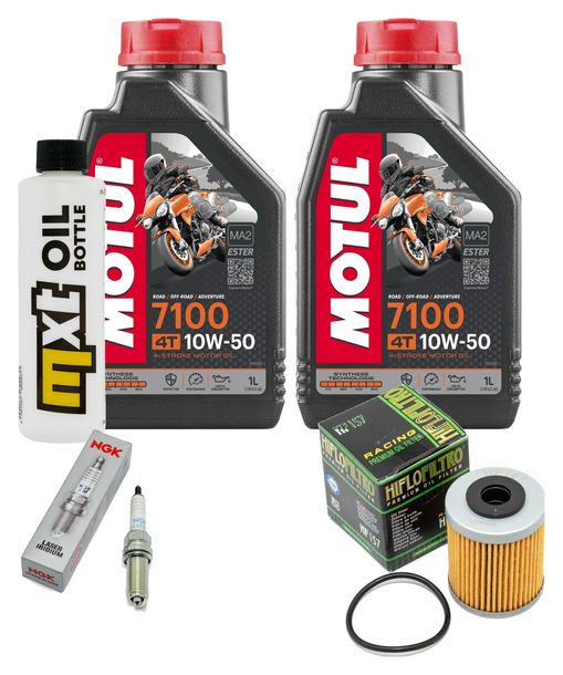 Inspektionspaket 2L 10W-50 + Ölfilter + 2x Zündkerze für KTM SMC R ABS 690 ccm Bj. 2014 - 2017
