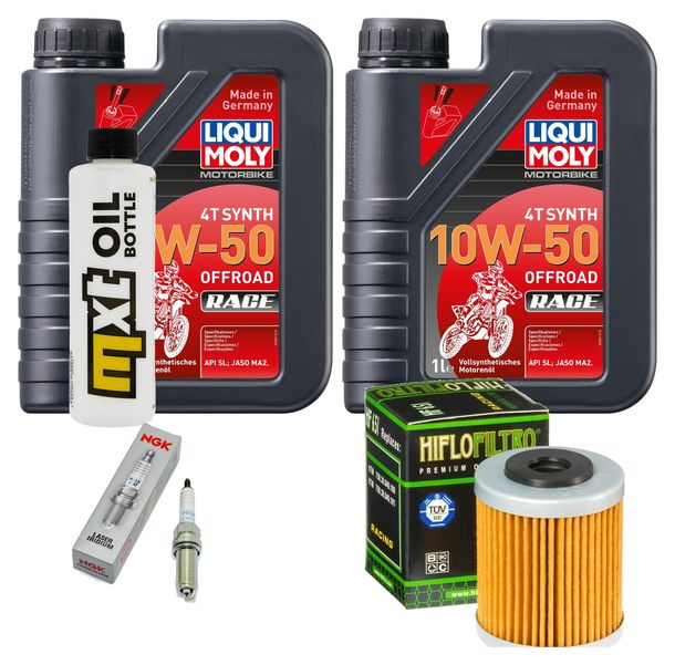 Inspektionspaket 2L 10W-50 + Ölfilter + 2x Zündkerze für KTM SMC R ABS 690 ccm Bj. 2014 - 2017