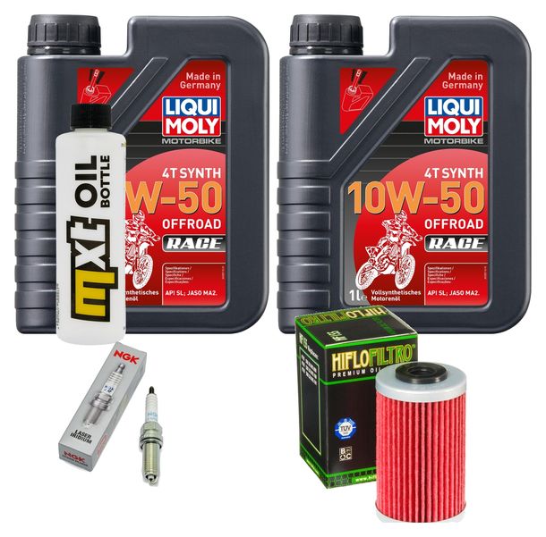 Inspektionspaket 2L 10W-50 + Ölfilter + 2x Zündkerze für KTM SMC R ABS 690 ccm Bj. 2014 - 2017