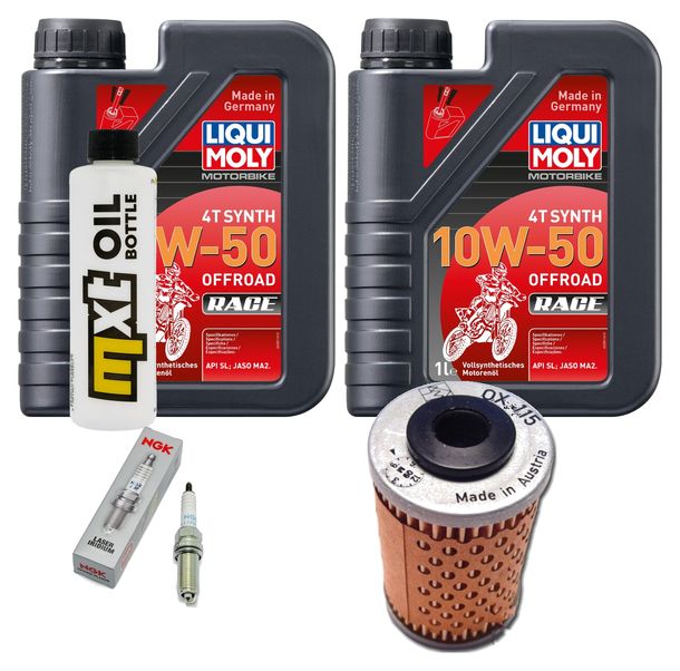 Inspektionspaket 2L 10W-50 + Ölfilter + 2x Zündkerze für KTM SMC R ABS 690 ccm Bj. 2014 - 2017