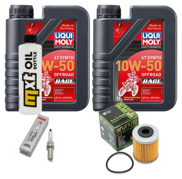 Inspektionspaket 2L 10W-50 + Ölfilter + 2x Zündkerze für KTM SMC R ABS 690 ccm Bj. 2014 - 2017