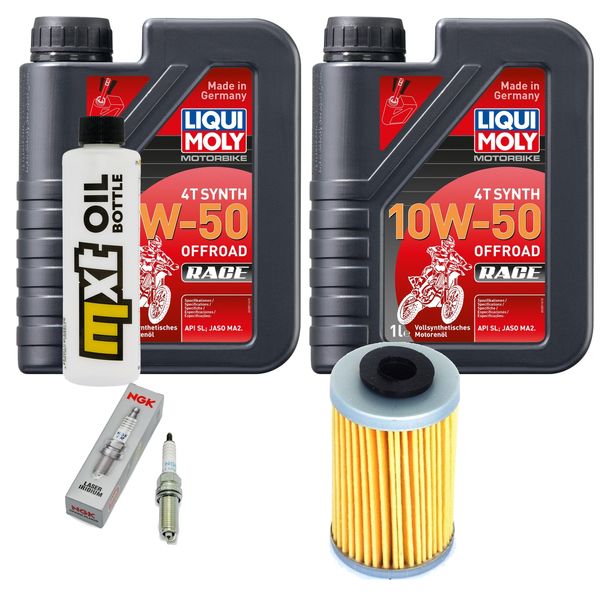 Inspektionspaket 2L 10W-50 + Ölfilter + 2x Zündkerze für KTM SMC R ABS 690 ccm Bj. 2014 - 2017