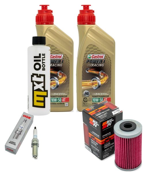 Inspektionspaket 2L 10W-50 + Ölfilter + 2x Zündkerze für KTM SMC R ABS 690 ccm Bj. 2014 - 2017