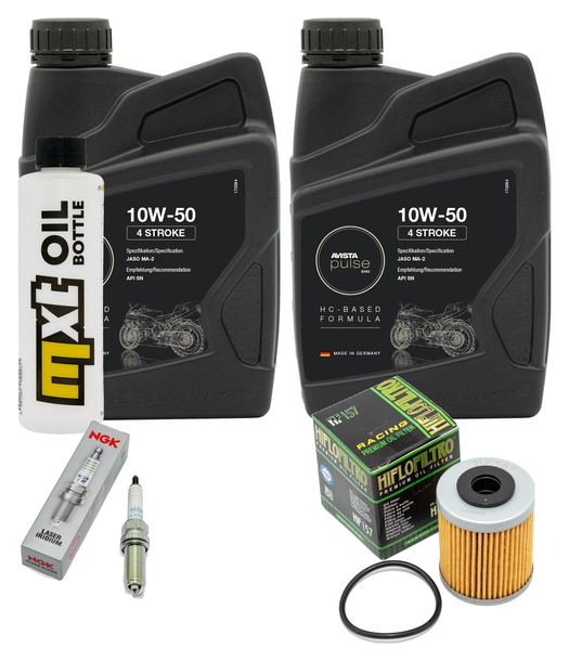 Inspektionspaket 2L 10W-50 + Ölfilter + 2x Zündkerze für KTM SMC R ABS 690 ccm Bj. 2014 - 2017
