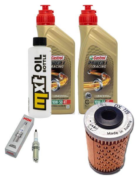 Inspektionspaket 2L 10W-50 + Ölfilter + 2x Zündkerze für KTM SMC R ABS 690 ccm Bj. 2014 - 2017