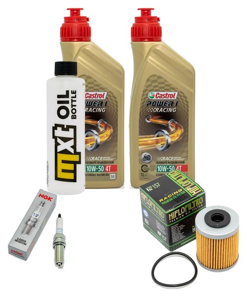 Inspektionspaket 2L 10W-50 + Ölfilter + 2x Zündkerze für KTM SMC R ABS 690 ccm Bj. 2014 - 2017
