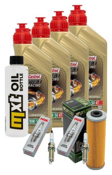 Inspektionspaket 4L 10W-50 + Ölfilter + 4x Zündkerze für KTM Super Duke R 1290 ccm Bj. 2014 - 2016