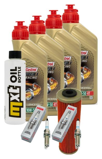 Inspektionspaket 4L 10W-50 + Ölfilter + 4x Zündkerze für KTM Super Duke R 1290 ccm Bj. 2014 - 2016