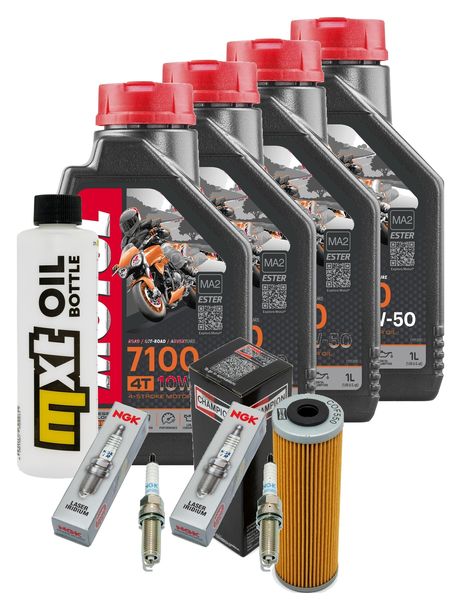 Inspektionspaket 4L 10W-50 + Ölfilter + 4x Zündkerze für KTM Super Duke R 1290 ccm Bj. 2014 - 2016