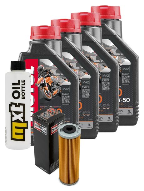 Inspektionspaket 4L 10W-50 + Ölfilter + 4x Zündkerze für KTM Super Duke R 1290 ccm Bj. 2014 - 2016