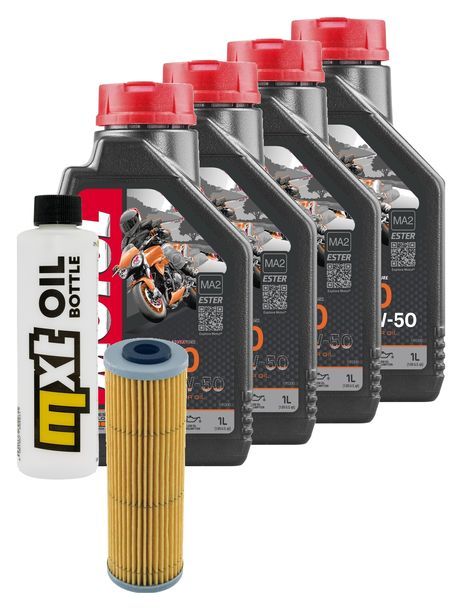 Inspektionspaket 4L 10W-50 + Ölfilter + 4x Zündkerze für KTM Super Duke R 1290 ccm Bj. 2014 - 2016