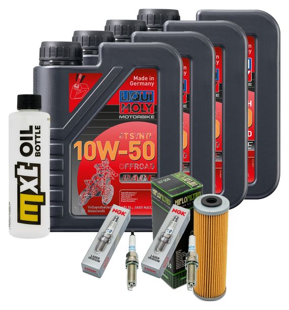 Inspektionspaket 4L 10W-50 + Ölfilter + 4x Zündkerze für KTM Super Duke R 1290 ccm Bj. 2014 - 2016
