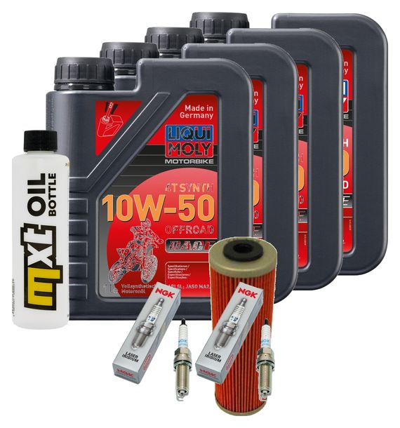 Inspektionspaket 4L 10W-50 + Ölfilter + 4x Zündkerze für KTM Super Duke R 1290 ccm Bj. 2014 - 2016