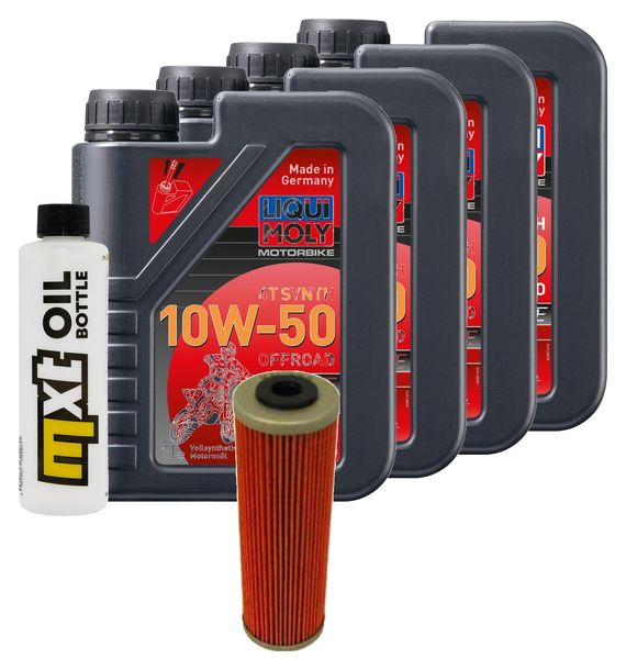 Inspektionspaket 4L 10W-50 + Ölfilter + 4x Zündkerze für KTM Super Duke R 1290 ccm Bj. 2014 - 2016