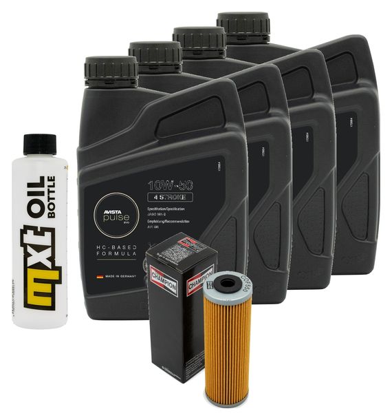 Inspektionspaket 4L 10W-50 + Ölfilter + 4x Zündkerze für KTM Super Duke R 1290 ccm Bj. 2014 - 2016
