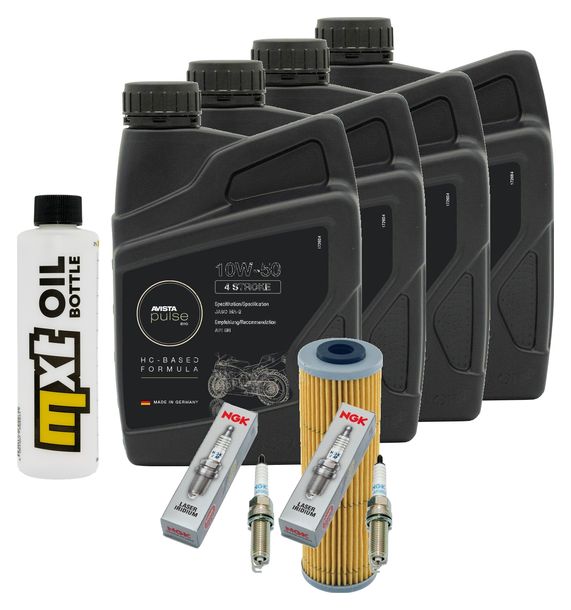 Inspektionspaket 4L 10W-50 + Ölfilter + 4x Zündkerze für KTM Super Duke R 1290 ccm Bj. 2014 - 2016