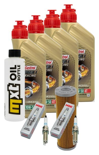 Inspektionspaket 4L 10W-50 + Ölfilter + 4x Zündkerze für KTM Super Duke R 1290 ccm Bj. 2014 - 2016