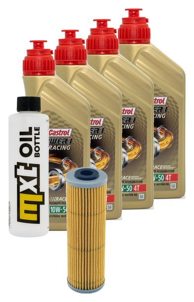 Inspektionspaket 4L 10W-50 + Ölfilter + 4x Zündkerze für KTM Super Duke R 1290 ccm Bj. 2014 - 2016