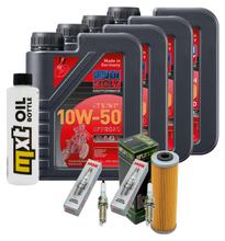 Inspektionspaket 4L 10W-50 + Ölfilter + 4x Zündkerze für KTM Super Duke R 1290 ccm Bj. 2014 - 2016