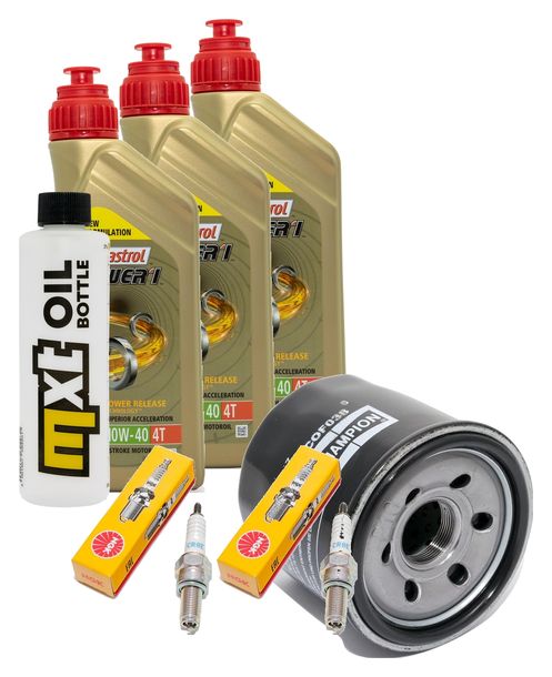 Inspektionspaket 3L 10W-40 + Ölfilter + 2x Zündkerze für Suzuki SV S SF DL V-Strom 650 ccm Bj. 2007 - 2011