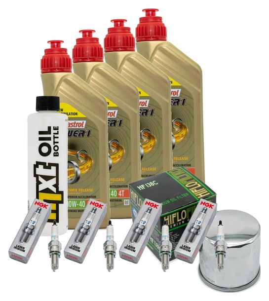 Inspektionspaket 4L 10W-40 + Ölfilter + 4x Zündkerze für Suzuki GSR GSX-R 750 / 1000 ccm Bj. 2007 - 2015