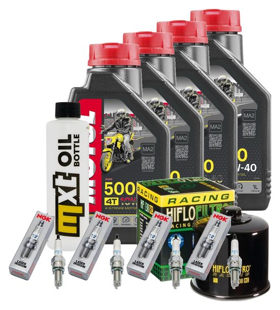 Inspektionspaket 4L 10W-40 + Ölfilter + 4x Zündkerze für Suzuki GSR GSX-R 750 / 1000 ccm Bj. 2007 - 2015