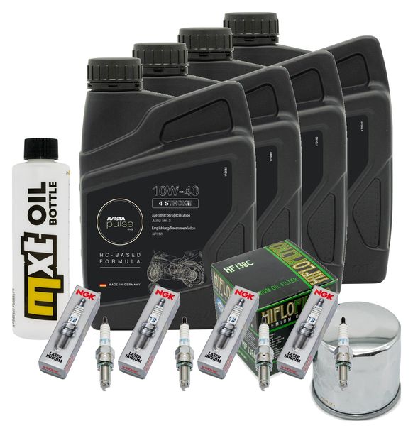 Inspektionspaket 4L 10W-40 + Ölfilter + 4x Zündkerze für Suzuki GSR GSX-R 750 / 1000 ccm Bj. 2007 - 2015