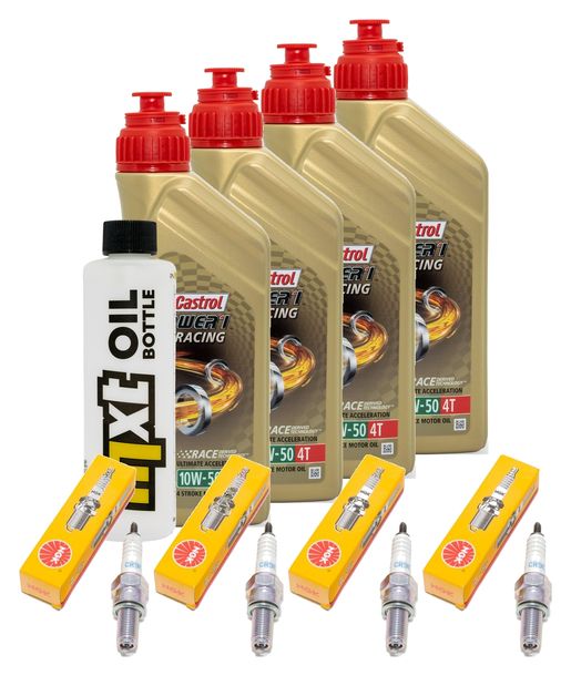 Inspektionspaket 4L 10W-50 + Ölfilter + 4x Zündkerze für Suzuki GSX-R 600 ccm Bj. 2004
