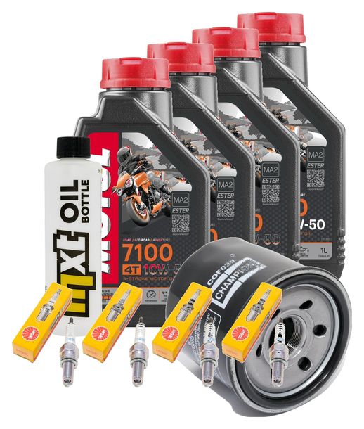 Inspektionspaket 4L 10W-50 + Ölfilter + 4x Zündkerze für Suzuki GSX-R 600 ccm Bj. 2004