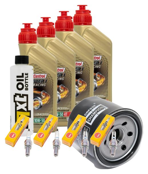 Inspektionspaket 4L 10W-50 + Ölfilter + 4x Zündkerze für Suzuki GSX-R 600 ccm Bj. 2004