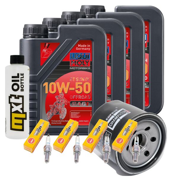 Inspektionspaket 4L 10W-50 + Ölfilter + 4x Zündkerze für Suzuki GSX-R 600 ccm Bj. 2004