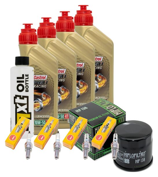 Inspektionspaket 4L 10W-50 + Ölfilter + 4x Zündkerze für Suzuki GSX-R 600 ccm Bj. 2004