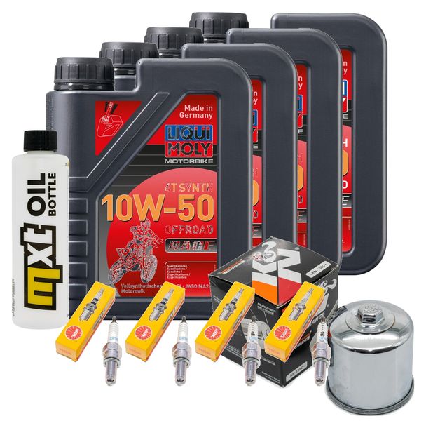 Inspektionspaket 4L 10W-50 + Ölfilter + 4x Zündkerze für Suzuki GSX-R 600 ccm Bj. 2004