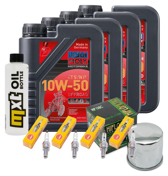 Inspektionspaket 4L 10W-50 + Ölfilter + 4x Zündkerze für Suzuki GSX-R 600 ccm Bj. 2004