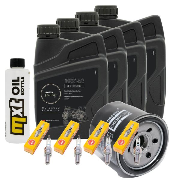 Inspektionspaket 4L 10W-50 + Ölfilter + 4x Zündkerze für Suzuki GSX-R 600 ccm Bj. 2004