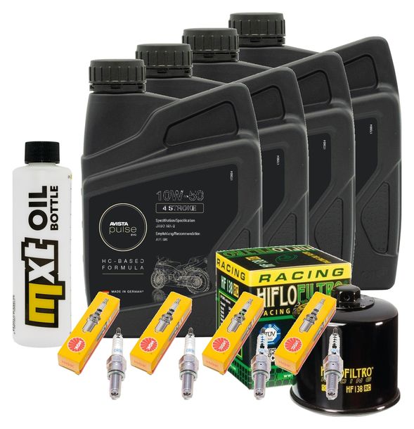 Inspektionspaket 4L 10W-50 + Ölfilter + 4x Zündkerze für Suzuki GSX-R 600 ccm Bj. 2004