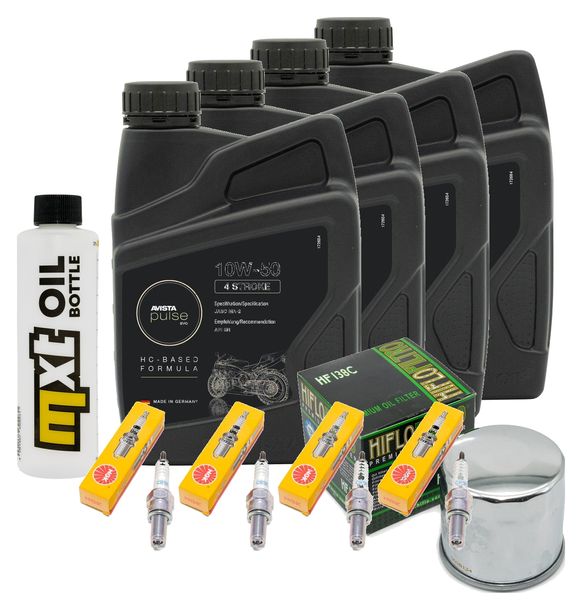 Inspektionspaket 4L 10W-50 + Ölfilter + 4x Zündkerze für Suzuki GSX-R 600 ccm Bj. 2004