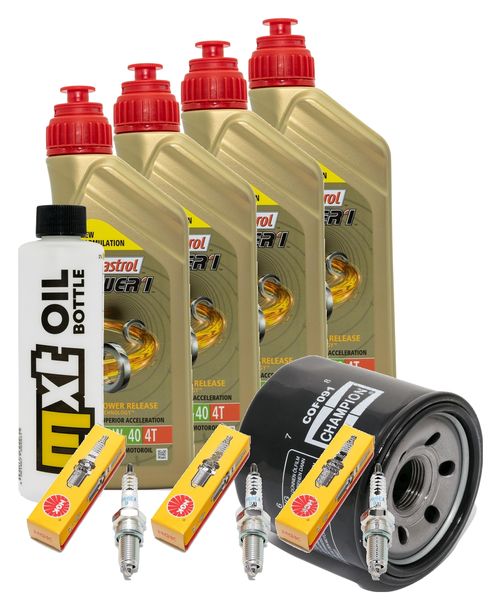 Pacchetto di ispezione 4L 10W-40 + filtro olio + 3x candela per Triumph Speed Triple i 955 ccm Anno 2000 - 2001