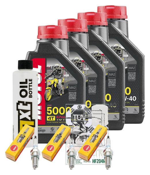Inspektionspaket 4L 10W-40 + Ölfilter + 3x Zündkerze für Triumph Speed Triple i 955 ccm Bj. 2000 - 2001