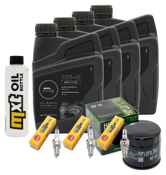 Inspektionspaket 4L 10W-40 + Ölfilter + 3x Zündkerze für Triumph Speed Triple i 955 ccm Bj. 2000 - 2001