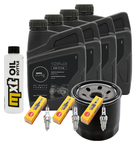 Inspektionspaket 4L 10W-40 + Ölfilter + 3x Zündkerze für Triumph Speed Triple i 955 ccm Bj. 2000 - 2001