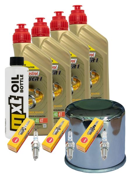 Inspektionspaket 4L 10W-40 + Ölfilter + 3x Zündkerze für Triumph Speed Triple i 955 ccm Bj. 2000 - 2001