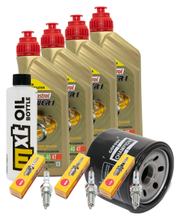 Pacote de Inspeção 4L 10W-40 + Filtro de Óleo + 3x Vela de Ignição para Triumph Speed Triple i 955 ccm Ano de Fabricação 2000 - 2001